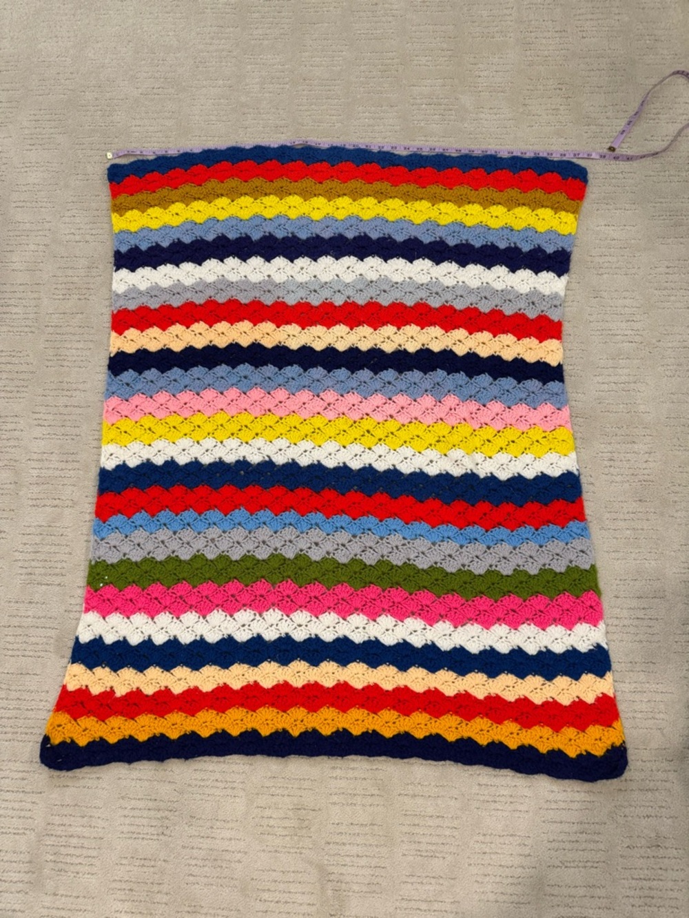 Vintage Handmade Multicolor Crochet Throw Blanket - Colorful Stripe Cozy